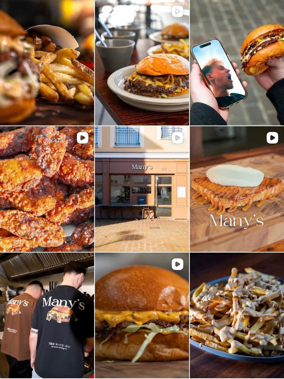 Feed Instagram de Many's après l'accompagnement : photo culinaire professionnelle, tons chauds et cohérents.